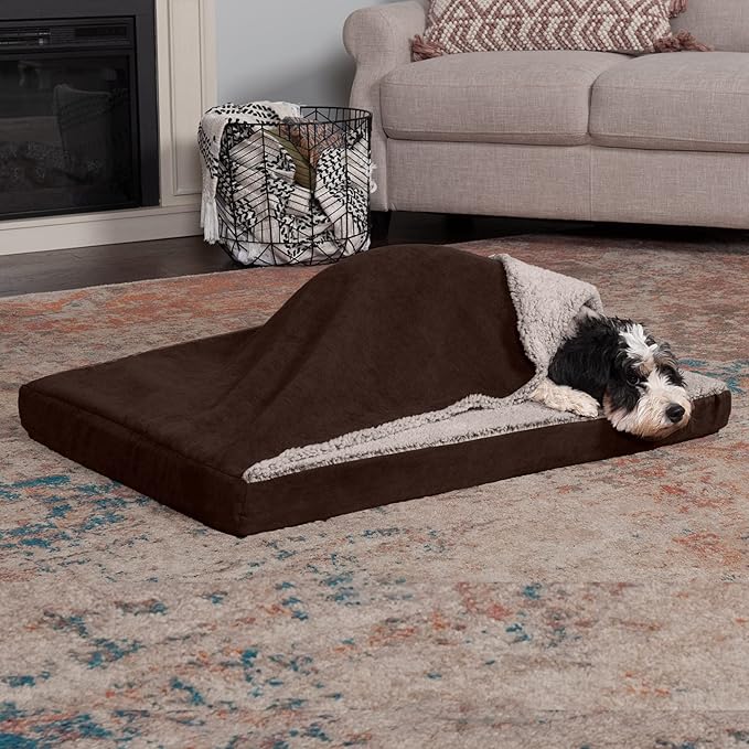 Furhaven Orthopedic Dog Bed for Large/Medium Dogs w/ Removable Washable Cover, For Dogs Up to 55 lbs - Berber & Suede Blanket Top Mattress - Espresso, Large