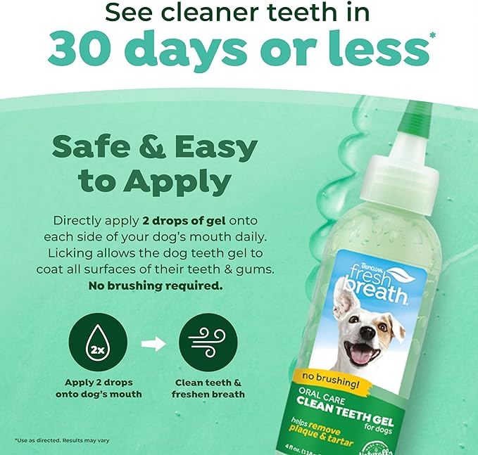 TropiClean No Brushing Gel | No more Dog Toothpaste and Toothbrush | Breath Gel for Dogs | Dental Gel Plaque Remover | Made in the USA | 4 oz.