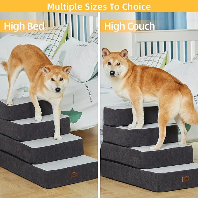 Dog Stairs for Small Dogs, Stitching Foam Pet Steps Extra Wide for High Beds Sofas and Chairs, DIY Pet Stairs Anti-skid Folding Dog Steps for Large Dog and Cats,4 Step, Grey