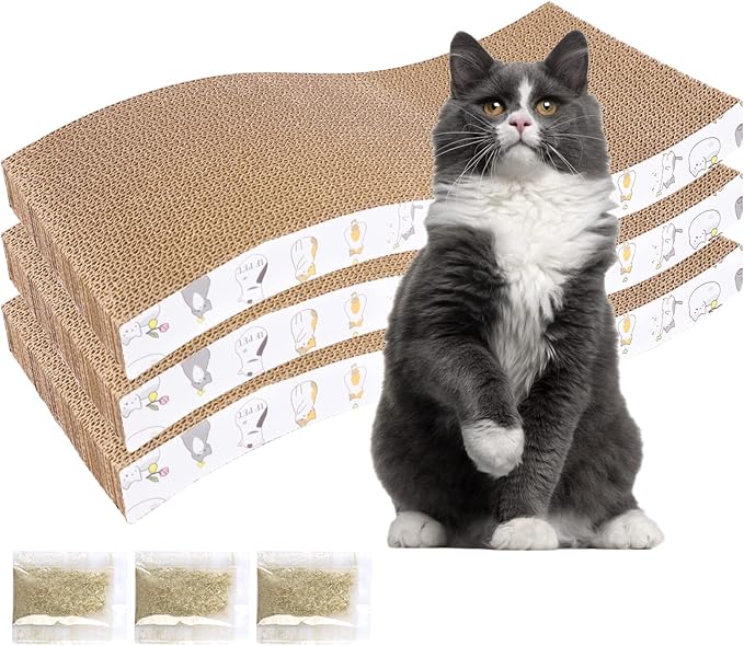 3 Pack Cat Scratcher Pad Recycle Corrugated Cat Scratching Pad Type S Cat Scratch Pad Lounger Sofa for Furniture Protector