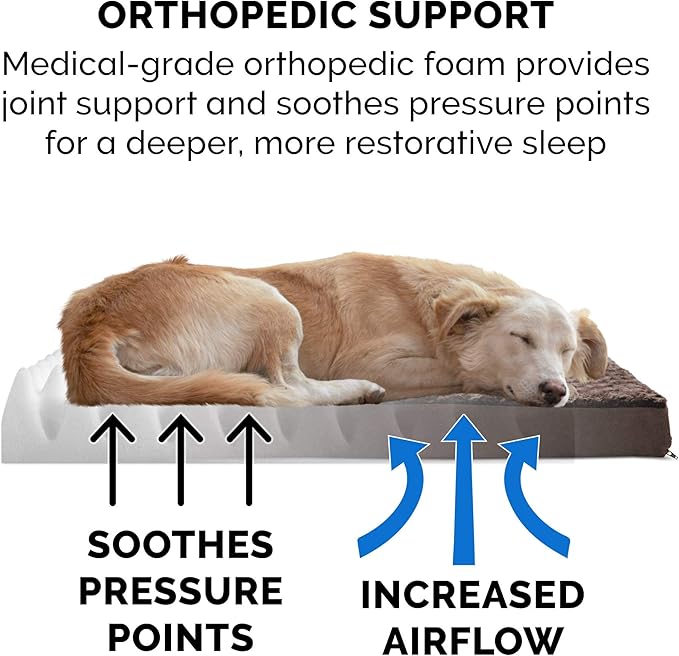Furhaven Orthopedic Dog Bed for Large/Medium Dogs w/ Removable Washable Cover, For Dogs Up to 55 lbs - Ultra Plush Faux Fur & Suede Mattress - Chocolate, Large