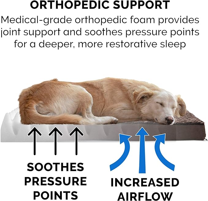Furhaven Orthopedic Dog Bed for Large Dogs w/ Removable Washable Cover, For Dogs Up to 95 lbs - Ultra Plush Faux Fur & Suede Mattress - Chocolate, Jumbo/XL