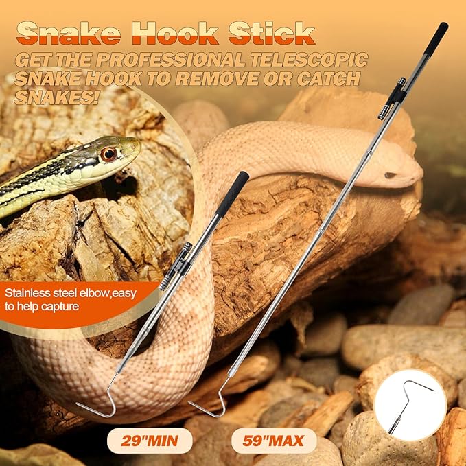 Snake Catcher Tongs Grabber Hook Stick Handling Tool Kit for Rattlesnakes Python Copperhead Reptile Removal- 59 inch