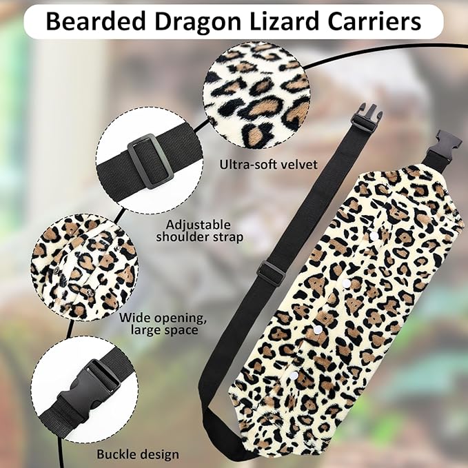 Bearded Dragon Leash and Harness Set, Bearded Dragon Accessories(Include Leopard Print Chest Pack, Lizard Clothing＆Leash, Small Straw Hat), Bearded Dragon Decor Suit for Outdoor Travel