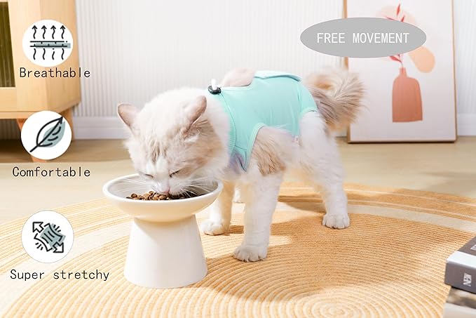 Cat Surgery Recovery Suit Female Kitten Cat Onesie for Cats After Surgery Spay Surgical Abdominal Wound Skin Diseases Cone Collar Soft Alternative Wear (Matcha green, L)