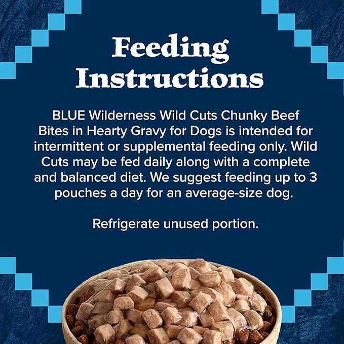 Blue Buffalo Wilderness Trail Toppers Wild Cuts Natural High-Protein Dog Wet Food, Duck Bites in Hearty Gravy, 3-oz Pouch, 12 Count