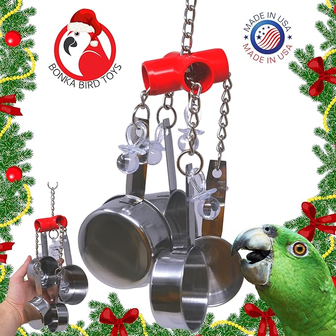 Bonka Bird Toys Clacker Colorful Durable Stainless Steel Pullable Parrot Macaw African Grey Cockatoo (Single Clacker, Red)