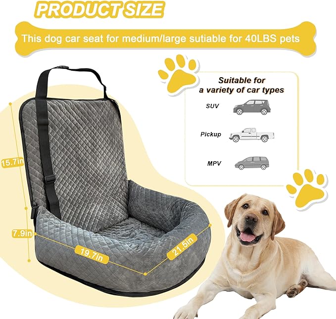 Dog Car Seat Pet Booster Car Seat for Small Mid Dogs, Dog Car Seat is Safe and Comfortable, and can be Disassembled for Easy Cleaning, Comfy Ultra Soft Car Travel Bed