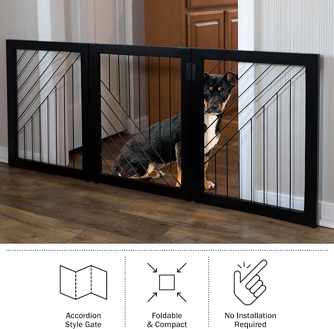 Pet Gate - 3-Panel Indoor Folding Dog Gate for Stairs or Doorways - 54x24-Inch Freestanding Pet Fence for Cats and Dogs by PETMAKER (Black)