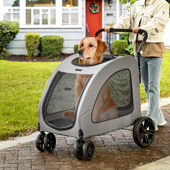 VEVOR Extra Large Dog Stroller for Dogs Up to 160lbs, 4 Wheel Handle-Adjustable Pet Stroller for Large Dogs, Dog Jogging Carriage Stroller for 2 Dogs