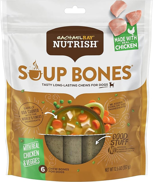 Rachael Ray Nutrish Soup Bones Dog Treats, Chicken & Veggies Flavor, 6 Bones