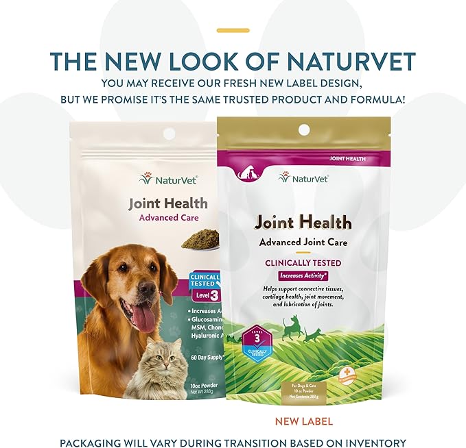 NaturVet Joint Health Level 3 Pet Supplement for Cats & Dogs – Helps Support Hip & Joint Function – Includes Hyaluronic Acid, Glucosamine, MSM, Chondroitin – 10 Oz. Powder