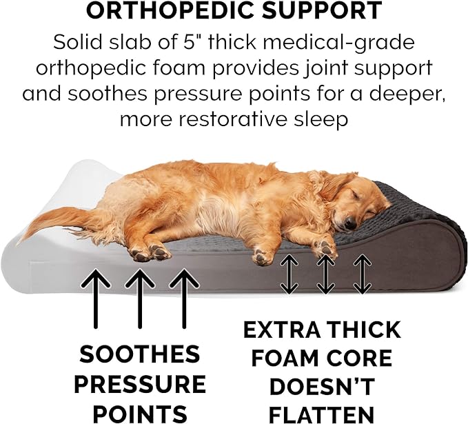 Furhaven Orthopedic Dog Bed for Large Dogs w/ Removable Washable Cover, For Dogs Up to 150 lbs - Ultra Plush Faux Fur & Suede Luxe Lounger Contour Mattress - Chocolate, Jumbo Plus/XXL
