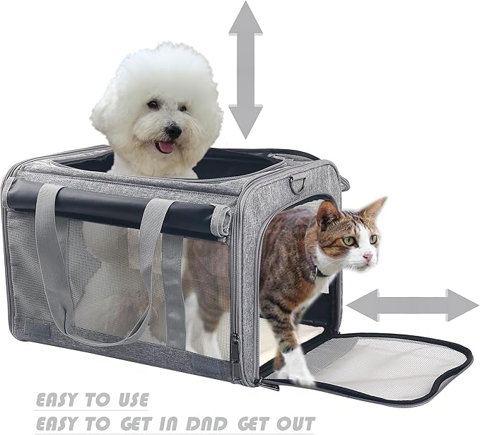 Large cat Carrier Pet Carrier Dog Carrier for Cats Dogs Soft Sided Cat Travel Carrier Airline Approved Rabbit Carrier Reptile Carrier Small Animal Carriers Kitten Carrier(Large Grey)