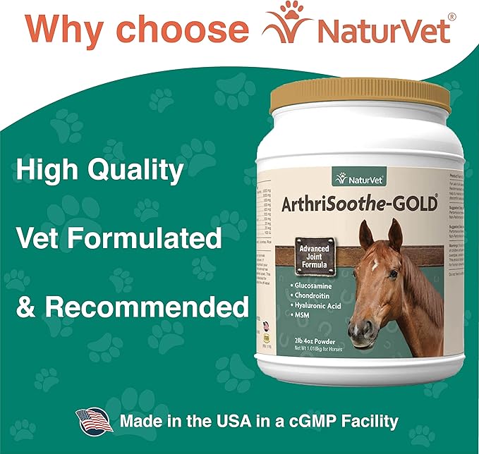 NaturVet ArthriSoothe Gold Advanced Joint Horse Supplement Powder – For Healthy Joint Function in Horses – Includes Glucosamine, MSM, Chondroitin, Hyaluronic Acid – 60 Day Supply