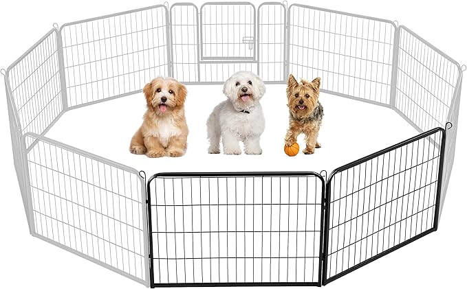 Yaheetech Dog Pen Panels, 4 Panels 24 Inch Height Dog Fence Dog Playpen Iron Dog Cat Exercise Barrier Outdoor Indoor RV Dog Fence Accessories for Camping, Yard, Patio, House Black