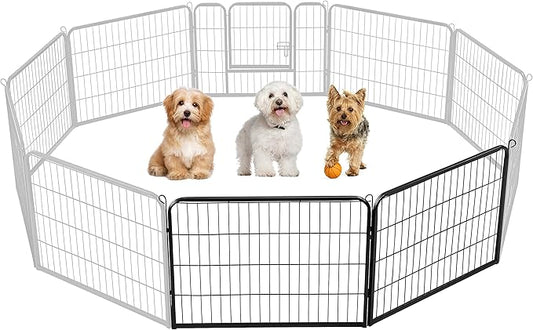 Yaheetech Dog Pen Panels, 4 Panels 24 Inch Height Dog Fence Dog Playpen Iron Dog Cat Exercise Barrier Outdoor Indoor RV Dog Fence Accessories for Camping, Yard, Patio, House Black