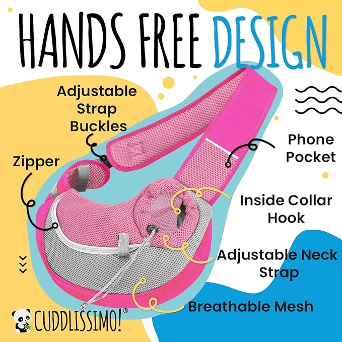 Pet Sling Carrier - Small Dog Puppy Cat Carrying Bag Purse Pouch - For Pooch Doggy Doggie Yorkie Chihuahua Baby Papoose Bjorn - Hiking Front Backpack Chest Body Holder Pack To Wear (Pink)