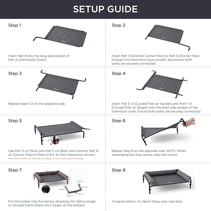 Bedsure Elevated Raised Outdoor Dog Bed - Cooling Dog Cot Bed with Bolster for Medium Dog, Lifted Pet Bed with Durable Breathable Teslin Mesh, Dog Hammock Bed with Non-Slip Feet, Grey, 32 inches