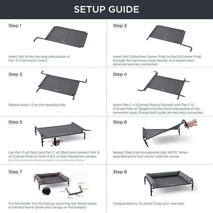 Bedsure XL Elevated Raised Outdoor Dog Bed - Cooling Dog Cot Bed with Bolster for Extra Large Dog, Lifted Pet Bed with Breathable Teslin Mesh, Dog Hammock Bed with Non-Slip Feet, Black, 42 inches