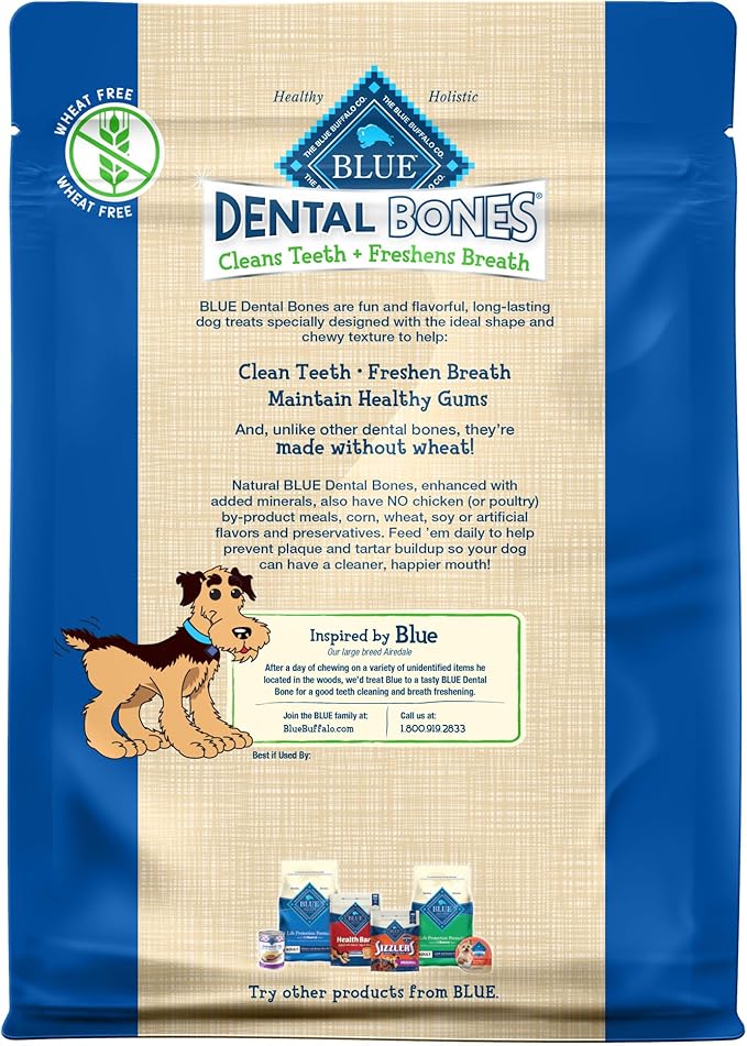 Blue Buffalo Dental Bones Mini Natural Dental Chew Dog Treats, (5-15 lbs) 12-oz Bag