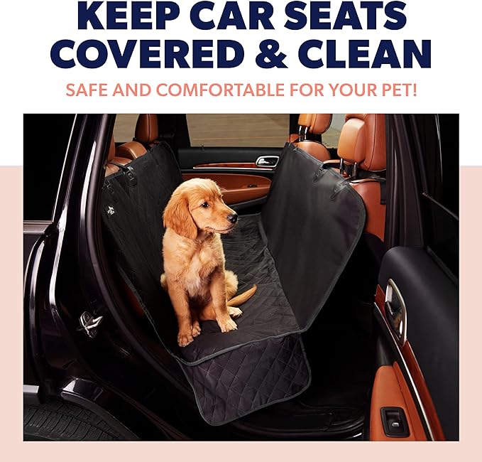 Active Pets Dog Car Seat Cover for Back Seat. Car Seat Protector Dog Hammock for Car - Waterproof Pet Back Seat Cover for Trucks, Sedans & SUVs - Use with Chom Chom Roller Pet Hair Remover. Black XL