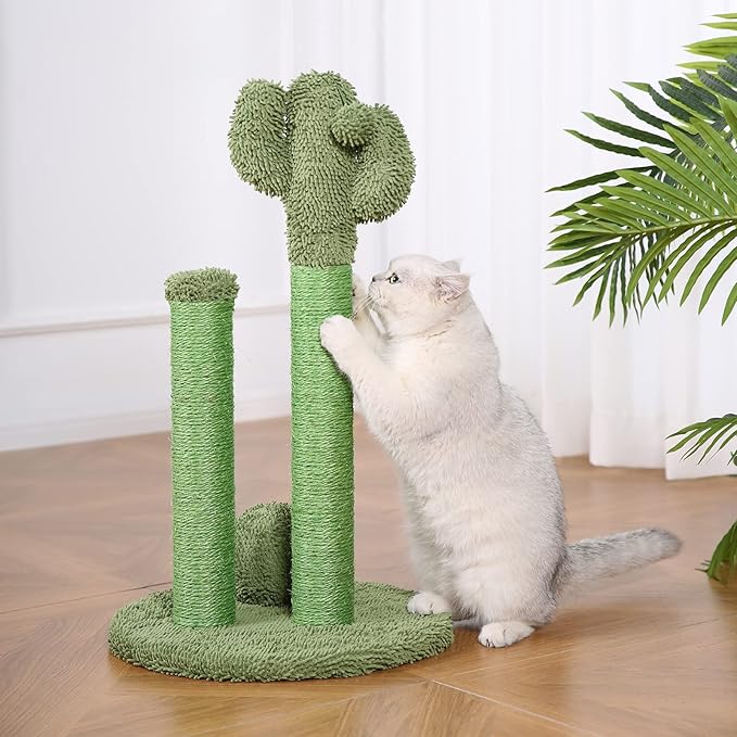 Amazon Basics Cactus Cat Scratching Triple Posts with Dangling Ball, Large, 27", Green