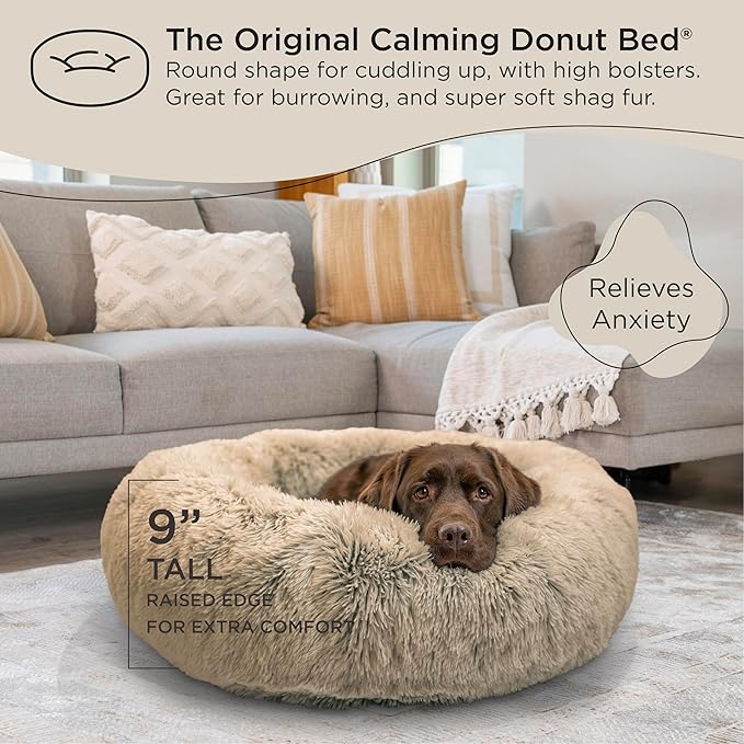 Best Friends by Sheri The Original Calming Donut Cat and Dog Bed in Shag Fur Taupe, Large 36"