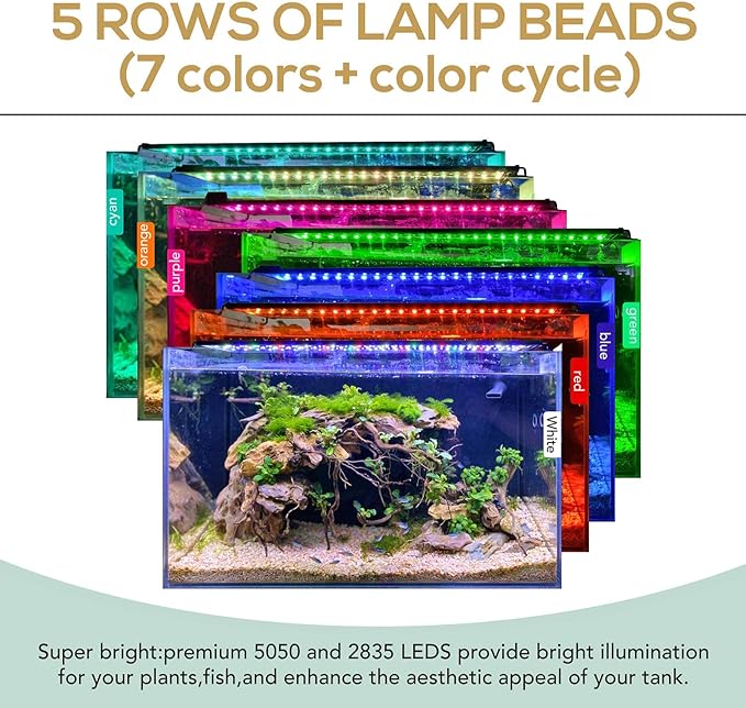 hygger 22W 24/7 Lighting Aquarium LED Light, Sunrise-Daylight-Moonlight Mode and DIY Mode, Adjustable Timer Adjustable Brightness Fish Tank Light with Extendable Bracket 7 Colors for Planted Tank
