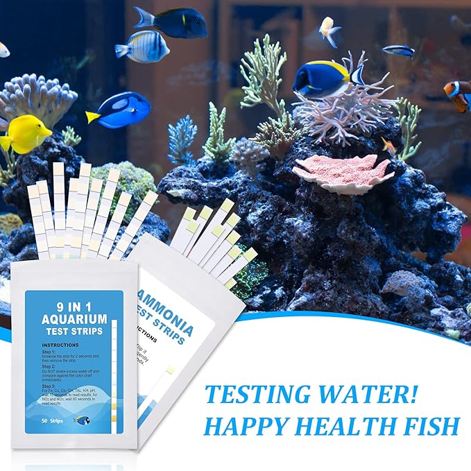 Aquarium Test Strips for Freshwater: 10 in 1 Aquarium Ammonia Test Strips for Fish Tank Ammonia Test Kit for Aquarium Pond - Testing Ammonia Nitrate Nitrite pH,etc