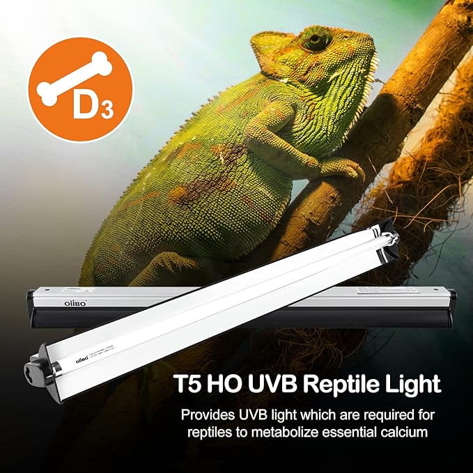 Oiibo Reptile T5 UVB Lighting Combo Kit, Reptile Light Fixture with 24W Fluorescent 5.0 UVB Light Bulb for Reptiles High Output T5 HO UVB Reptile Light