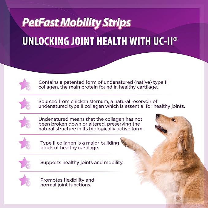 Mobility Strips for Hip & Joint - Fast-Acting Oral Supplement with UC-II® for Dogs and Cats - Joint Health Support with Boswellia, Choline, Vitamin E & D3 - Fast Dissolving Strips