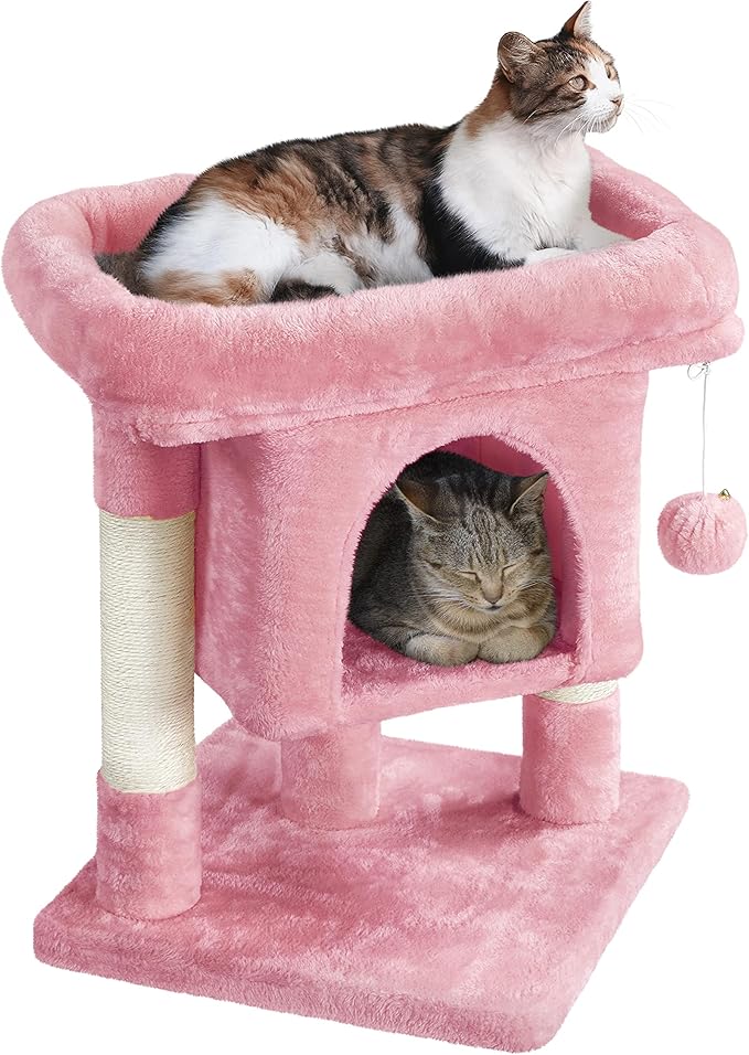 Yaheetech 23.5in Cat Tree Tower, Cat Condo with Sisal-Covered Scratching Posts, Cat House Activity Center Furniture for Kittens, Cats and Pets - Pink