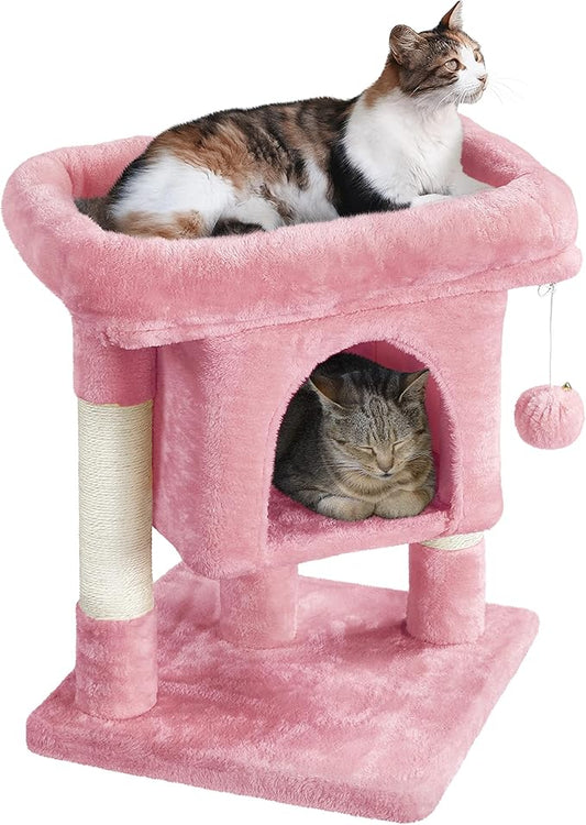 Yaheetech 23.5in Cat Tree Tower, Cat Condo with Sisal-Covered Scratching Posts, Cat House Activity Center Furniture for Kittens, Cats and Pets - Pink