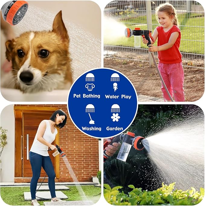 Dog Shower Attachment Sprayer Nozzles with 3/4” GHT Male x 1/2” NPT Male Connector for Garden Hose Dog Wash Sprayer with Soap Dispenser Hose Shampoo Nozzle Sprayer for Indoor Outdoor Pet Pup Dog Wash