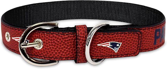 Pets First Tough Leather Pet Collar NFL New England Patriots Premium Dog Collar, Limited Edition, Size Medium. Best & Strongest Heavy-Duty Dog Collar!, Medium (16-20"" Long & 1"" Wide) (NEP-3081-MD)