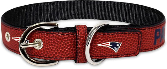 Pets First Tough Leather Pet Collar NFL New England Patriots Premium Dog Collar, Limited Edition, Size Medium. Best & Strongest Heavy-Duty Dog Collar!, Medium (16-20"" Long & 1"" Wide) (NEP-3081-MD)