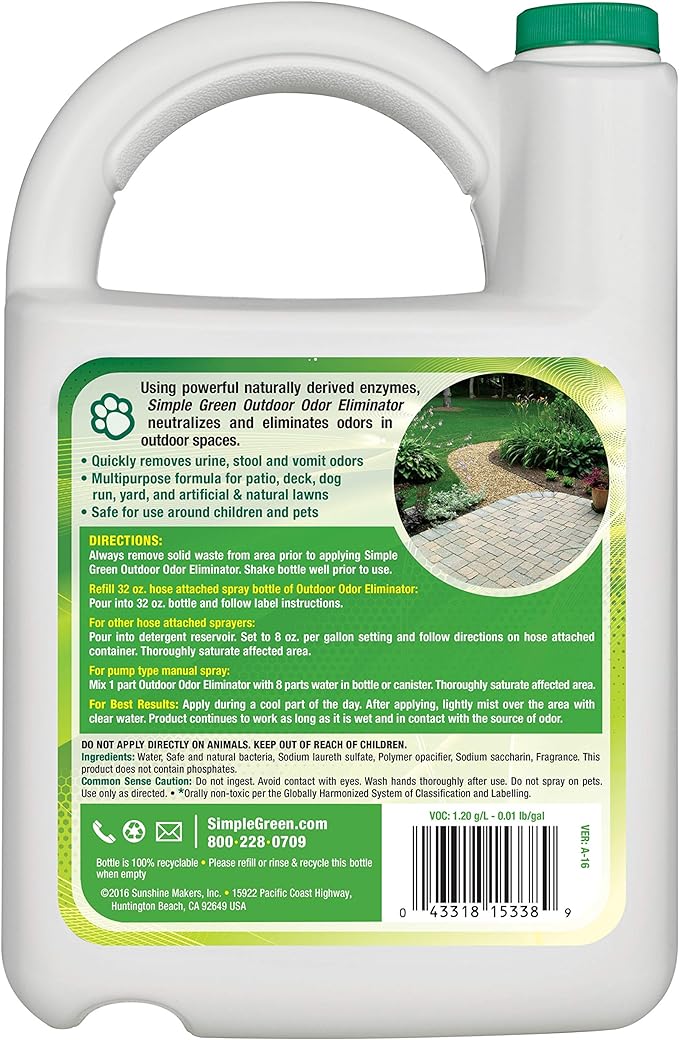 Simple Green Outdoor Odor Eliminator for Pets, Dogs, 1 gallon Refill - Ideal for Artificial Lawns & Patio, Milky White