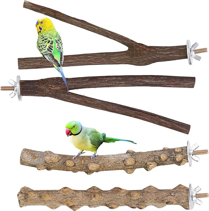 Mogoko 4 Pcs Bird Perches Parrot Stand Natural Wood Perch Parakeet Toys Bird Cage Accessories for Conure Supplies Budgie Platform