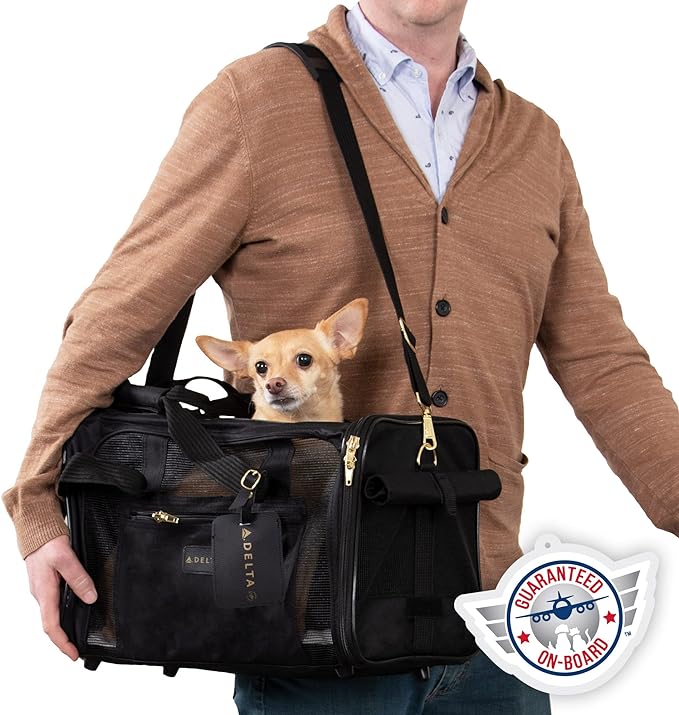Sherpa Delta Airlines Travel Pet Carrier, Airline Approved & Guaranteed On Board - Black, Medium