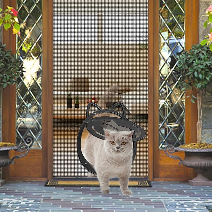 Cat Door for Screen Door, Inside Openning 10x10x0.5 inch, Patent Desigh Pet Screen Door with Lockable Magnetic Flap for Doggy and Cat Door, Suitable 0-32lb Cats and Small Dogs, Black