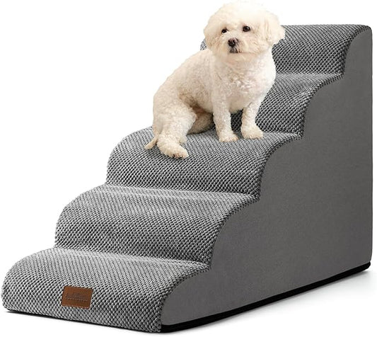 Dog Stairs for High Bed 23" H, Small Dogs Ramp with Leakproof Fabric Cover, Foam Pet Steps for Cat, Couch and Sofa, Lightweight, Non-Slip, Durable, Comfort, 15.7x33x22.6in, Grey, 5 Steps