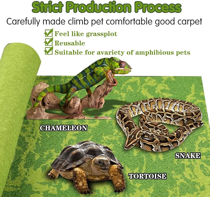 Reptile Carpet, 36 * 18in Pet Terrarium Liner,Reptiles Cage Mat/Substrate for Snakes, Chameleons, Geckos ands Kitchen Use(2sheets) with Tweezers Feeding Tongs