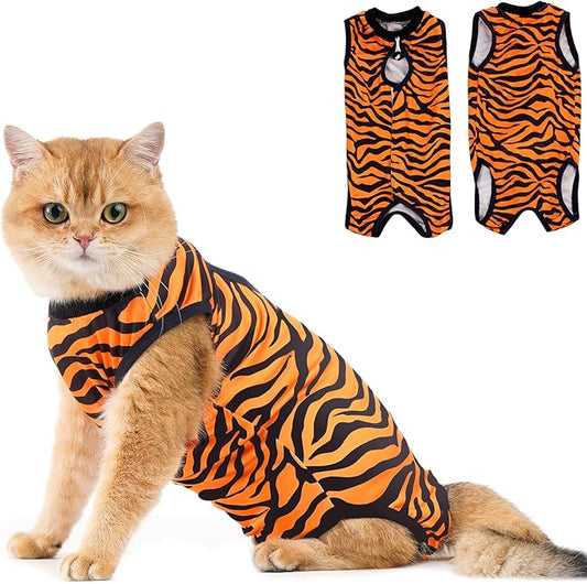 Avont Cat Recovery Suit, Cat Onesie for Cats After Spay Surgery Healing, Cat E-Collar Cone Alternative for Surgical Recovery Skin Diseases -Tiger(M+)