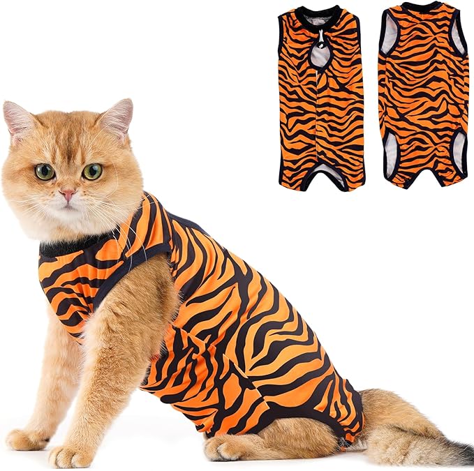 Avont Cat Recovery Suit, Cat Onesie for Cats After Spay Surgery Healing, Cat E-Collar Cone Alternative for Surgical Recovery Skin Diseases -Tiger(M)