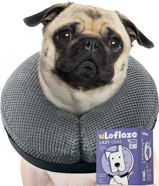 Soft Inflatable Dog Cone Collar Alternative After Surgery - Dog Neck Donut E Collar for Large Medium Small Dogs Cats Post Surgery - Recovery Collar to Stop Licking - Grey, L