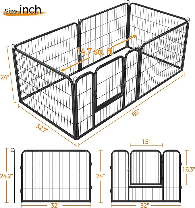 Yaheetech Heavy Duty Extra Wide Dog Playpen, 6 Panels Outdoor Pet Fence for Medium/Small Animals Foldable Puppy Exercise Pen for Garden/Yard/RV/Camping 24 Inch Height x 32 Inch Width