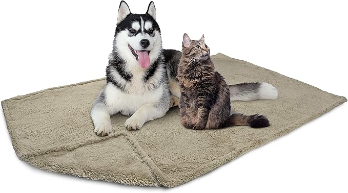 PetAmi Fluffy Waterproof Dog Blanket for Bed Large Dogs, Soft Warm Pet Sherpa Throw Pee Proof Couch Cover, Reversible Cat Blanket Sofa Crate Kennel Protector, Washable Mat Queen (Taupe Camel, 90x90)