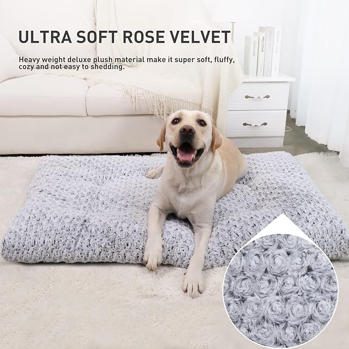 KSIIA Washable Dog Bed Deluxe Plush Dog Crate Beds Fulffy Comfy Kennel Pad Anti-Slip Pet Sleeping Mat for Large, Jumbo, Medium, Small Dogs Breeds, 41" x 27", Gray