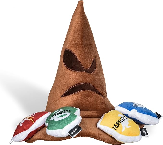 Harry Potter House Sorting Hat Burrow Pet Toy | Dog Toy Sorting Hat with House Plush Removable Parts | Sorting Hat Burrow Toy for Dogs | Crinkle Dog Toy, Dog Chew Toys 10 inch